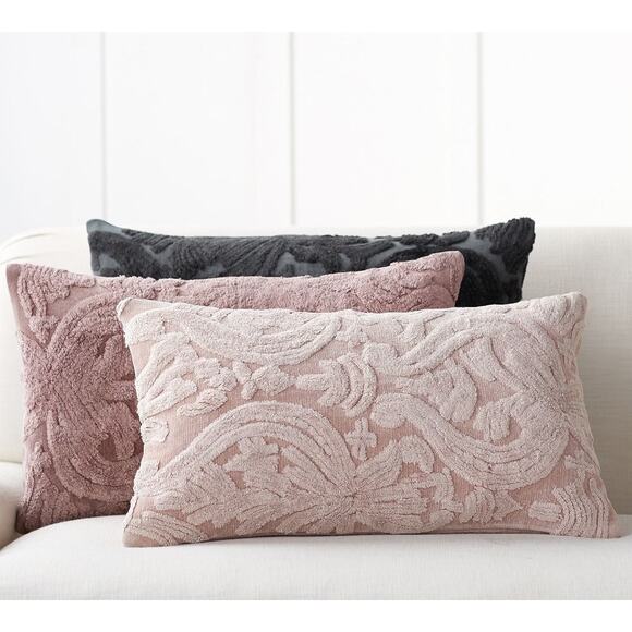 Pottery Barn Natalia Jacquard Lumbar Pillow Cover Down Insert Velvet Rectangle - Picture 1 of 8
